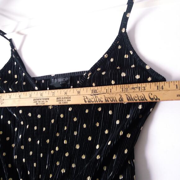 Topshop Size 4 Playsuit Jumpsuit Romper Shorts Plisse Polka Dot Black Spaghetti - Picture 7 of 8